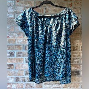 Terra & Sky Floral Blue Women's Top shirt layered sleeves